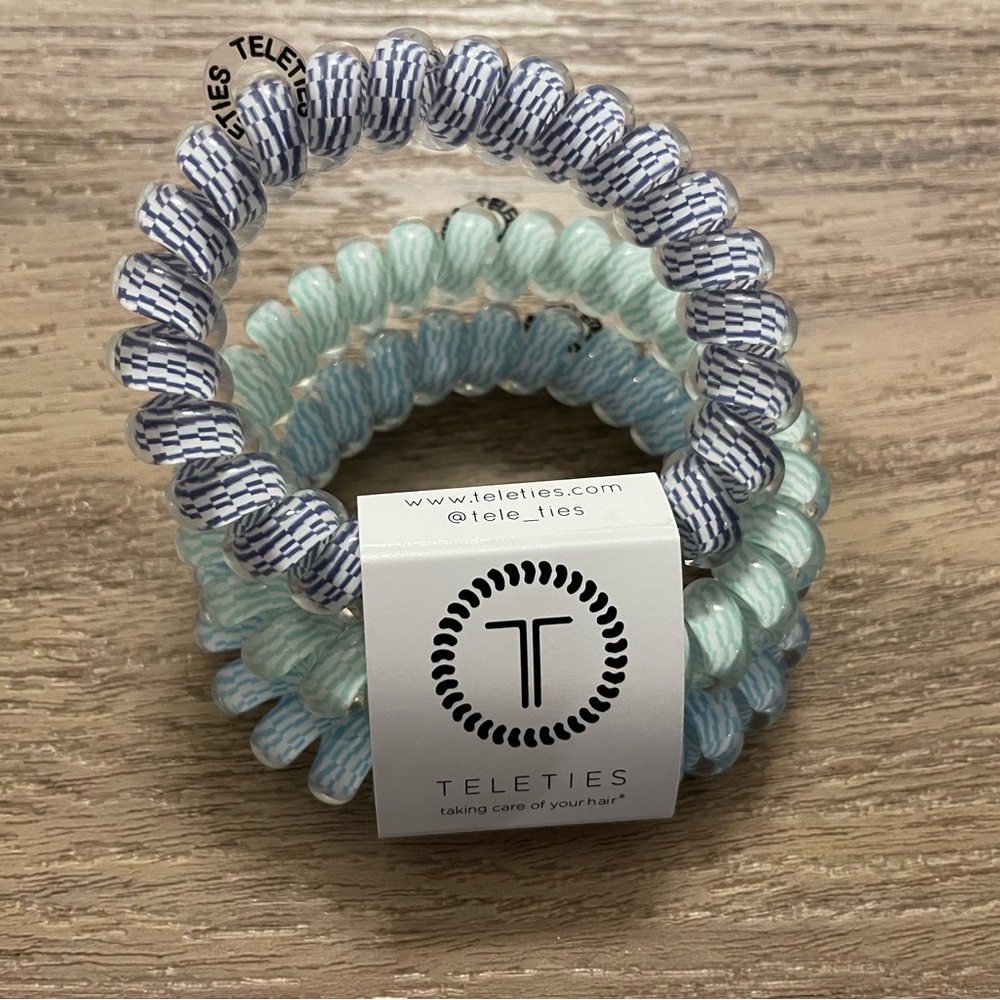 TELETIES Mint & Navy Spiral Hair Ties - 3 Pack - Large Totally Turquoise